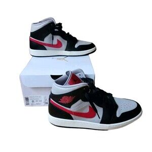 Nike Air Jordan Sneakers Women's Size 11 Black Gray Red 1 Mid College Classic